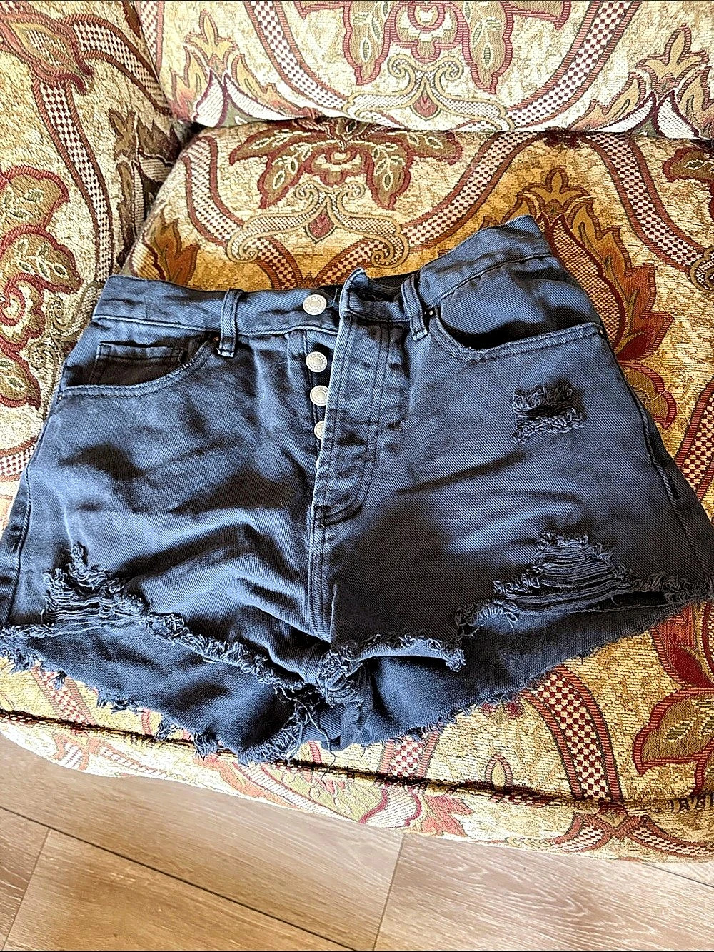 Pacsun Vintage High Rise Denim Shorts Distressed Black Waist 26